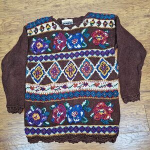 Vintage Reference Point Colorful Chunky Knit Textured Pull Over Sweater Size M